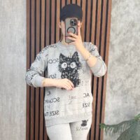 بلوز شلوار ملانژ گربه سیاه نگینی